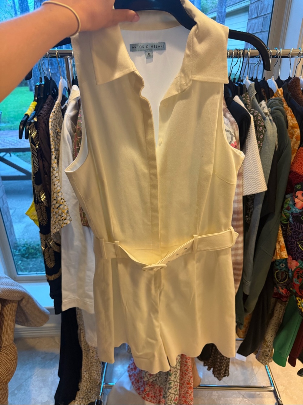ANTONIO MELANI white Sleeveless Collared Romper with Belt